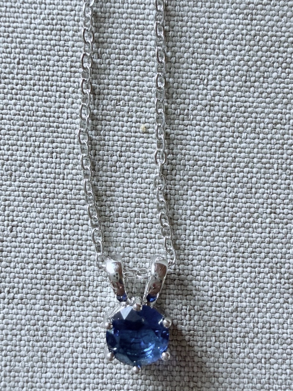 Silver-tone Necklace with Blue Round Solitaire Pendant